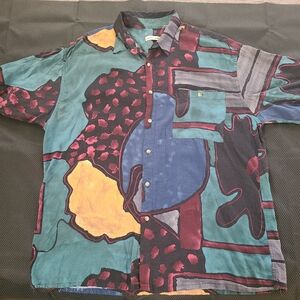 Pierre Cardin Colorful Abstract Men's XL Shirt 100% Rayon Vintage